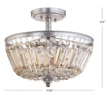 Caleb 14.2" Crystal / Metal LED Semi Flush Mount - JONATHAN Y